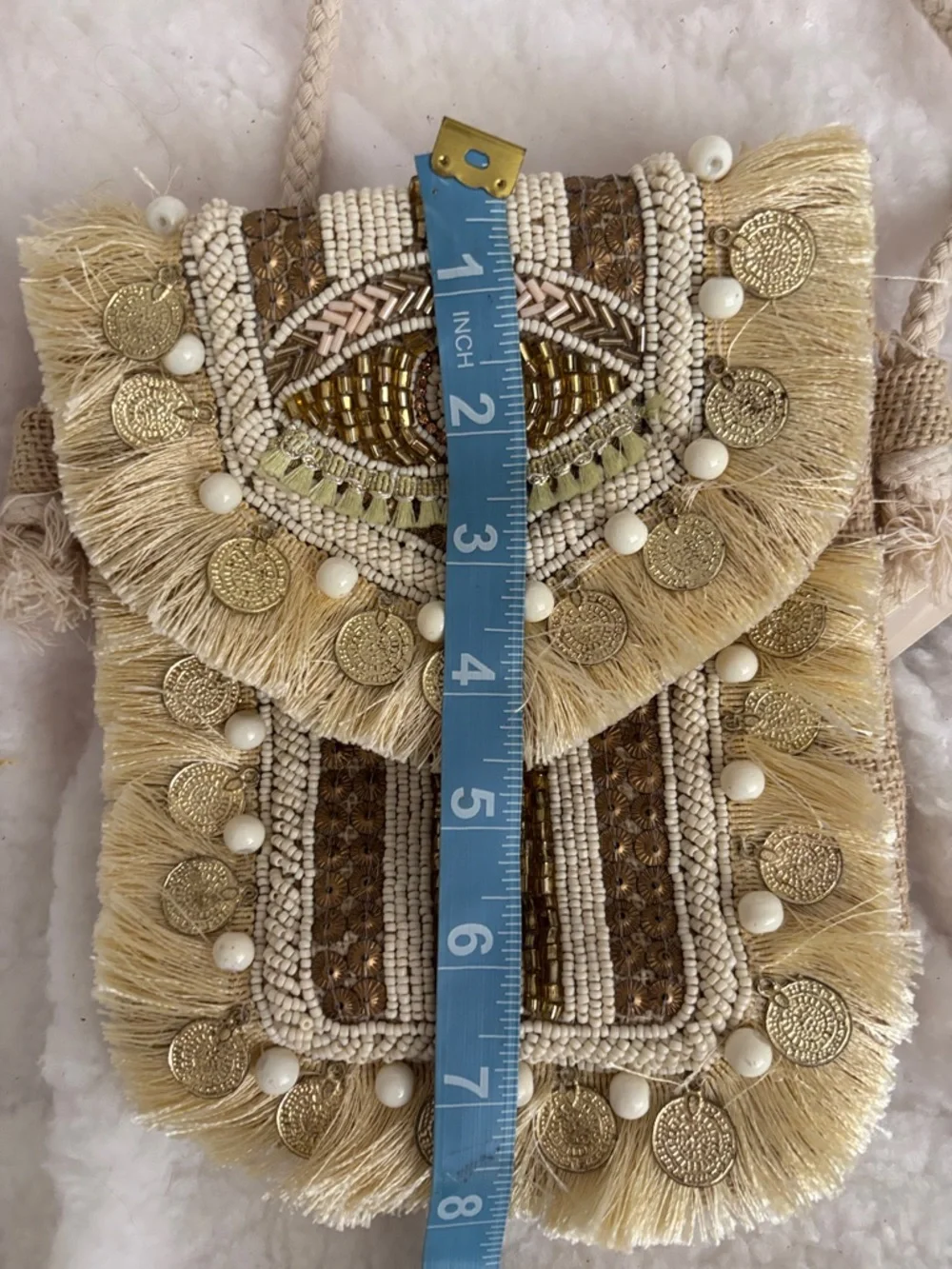 Antik Kraft Boho Fringe Crossbody Bag in Cream and Brown - Picture 8 of 9